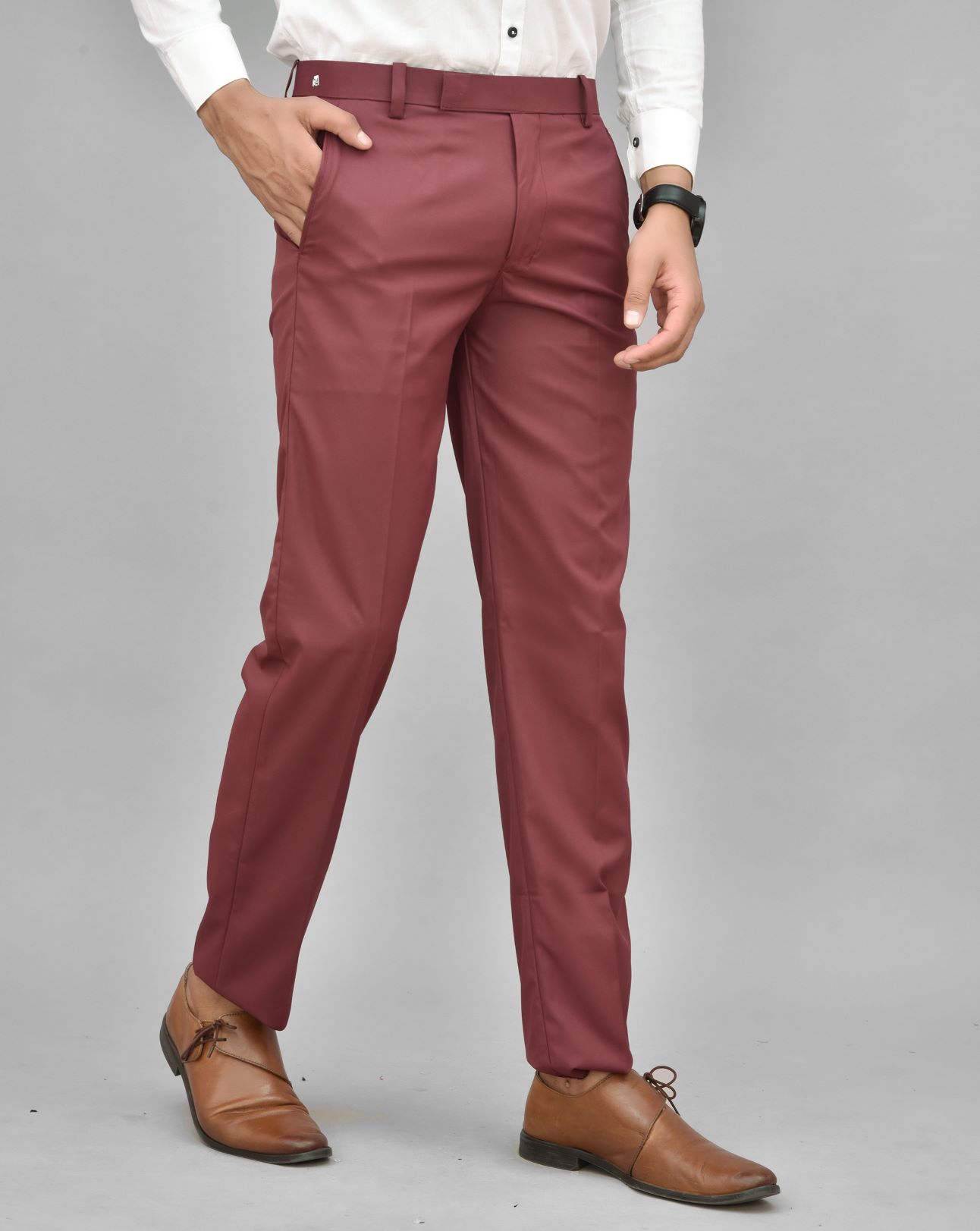 Buy AD by Arvind Men Maroon Flat Front Solid Formal Trousers  NNNOWcom