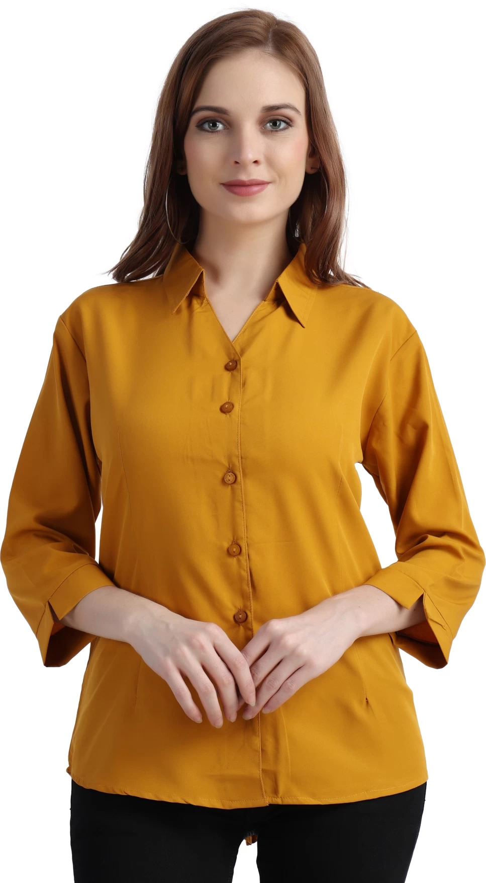 women mustard plen shirt